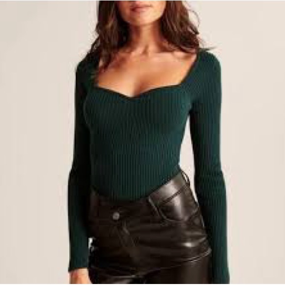 Abercrombie & Fitch Tops - Abercrombie & Fitch Dark Green Sweetheart Sweater Bodycon bodysuit / size XS